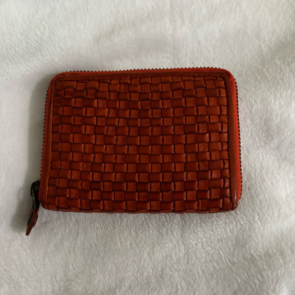 Genuine leather orange zip wallet